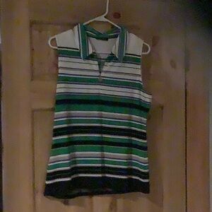 Tommy Hilfiger Green and Black Striped Polo Top